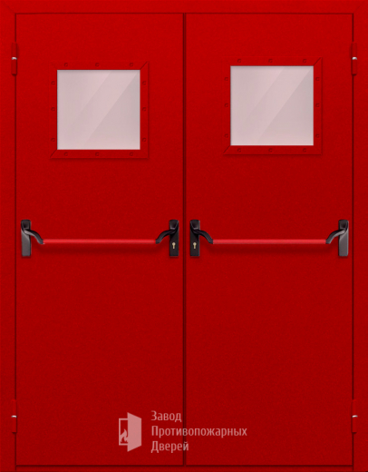 Фото двери «Двупольная со стеклопакетом и антипаникой (красная)» в Подольску