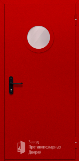 Фото двери «Однопольная с круглым стеклом (красная)» в Подольску