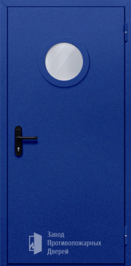 Фото двери «Однопольная с круглым стеклом (синяя)» в Подольску
