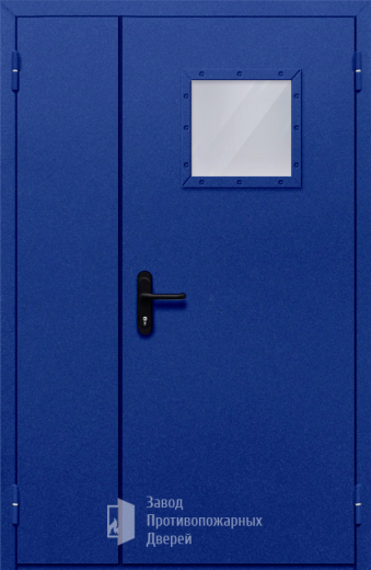 Фото двери «Полуторная со стеклопакетом (синяя)» в Подольску